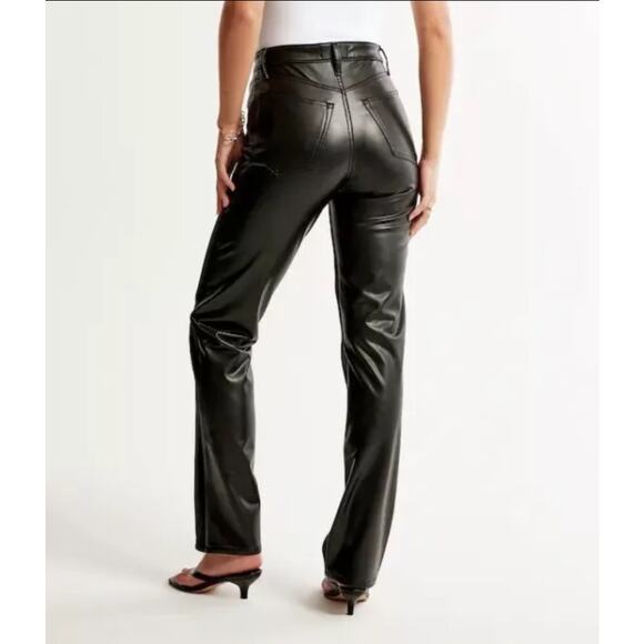 Abercrombie & Fitch Blk Jeans Ankle Straight Ultra High Rise Faux Leather 26/2# - Picture 3 of 9